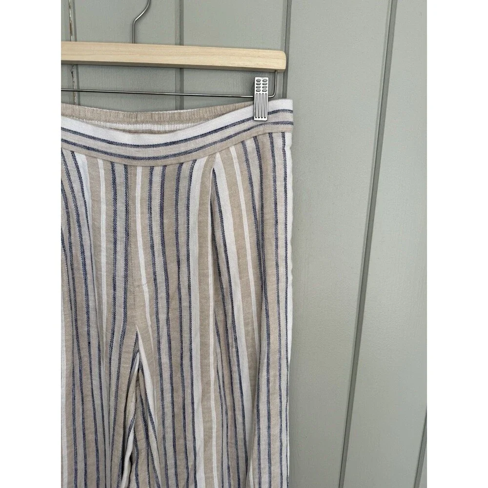 Banana Republic Wide Leg Linen Blend Pants S Small Beachy Blue Ivory Stripe